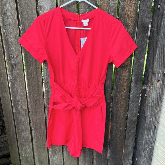 J. Crew Tie Front Cotton Romper In Red Poplin NWT Sz 2 - Picture 9 of 16